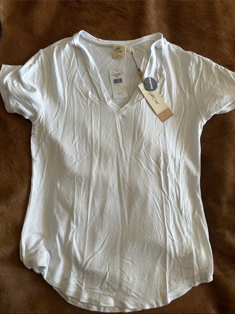 White Crow Women's White V-Neck Short Sleeve Tee